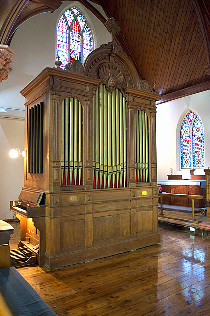 St John's Anglican Church, Corowa: organ façade and console from nave