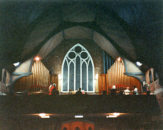 The 1959 Whitehouse Bros organ in the gallery at St Augustine's Anglican Church, Hamilton